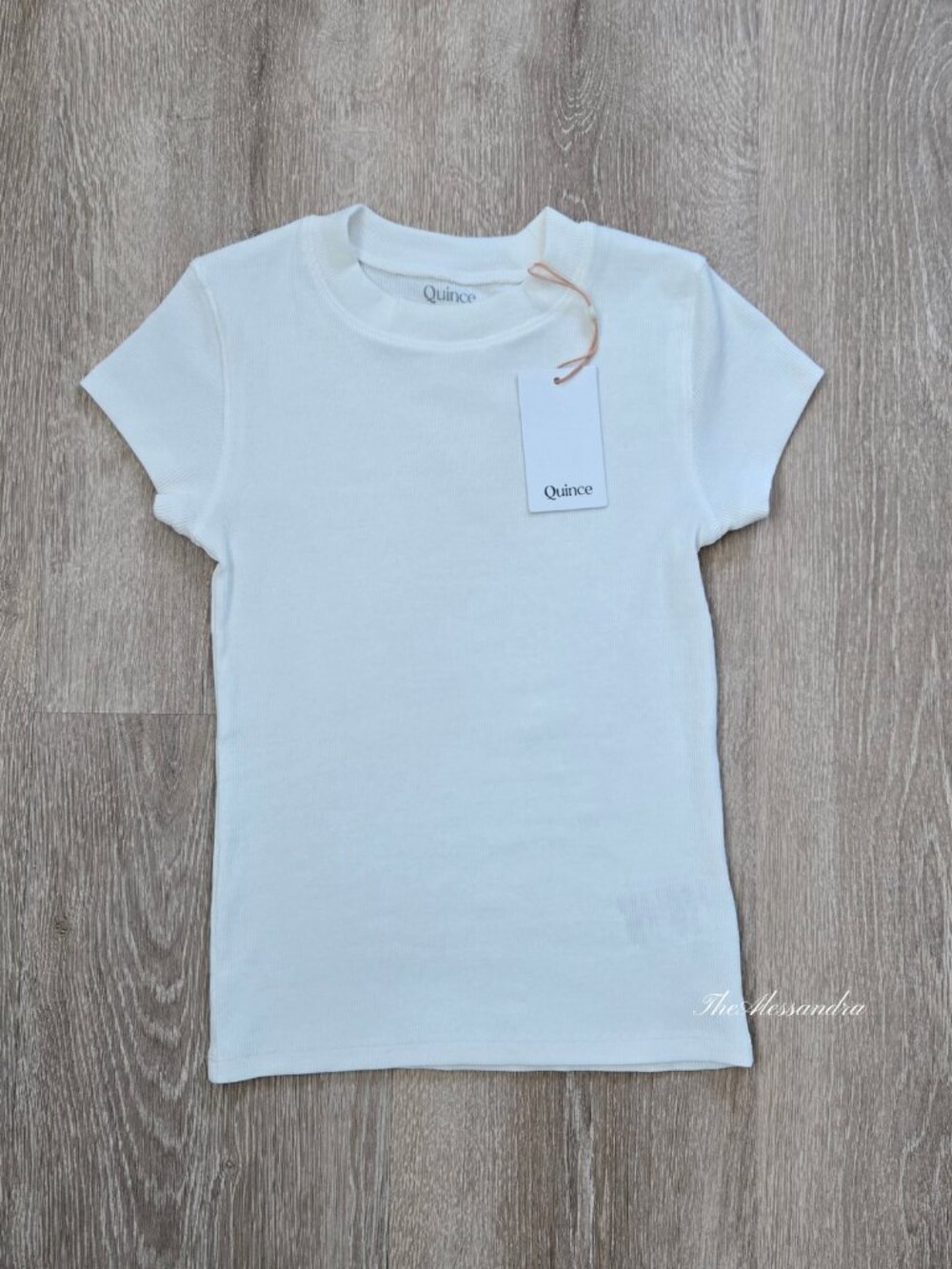 Quince Organic Cotton Micro Rib Crewneck Tee XS Soft White Stretch New With Tags